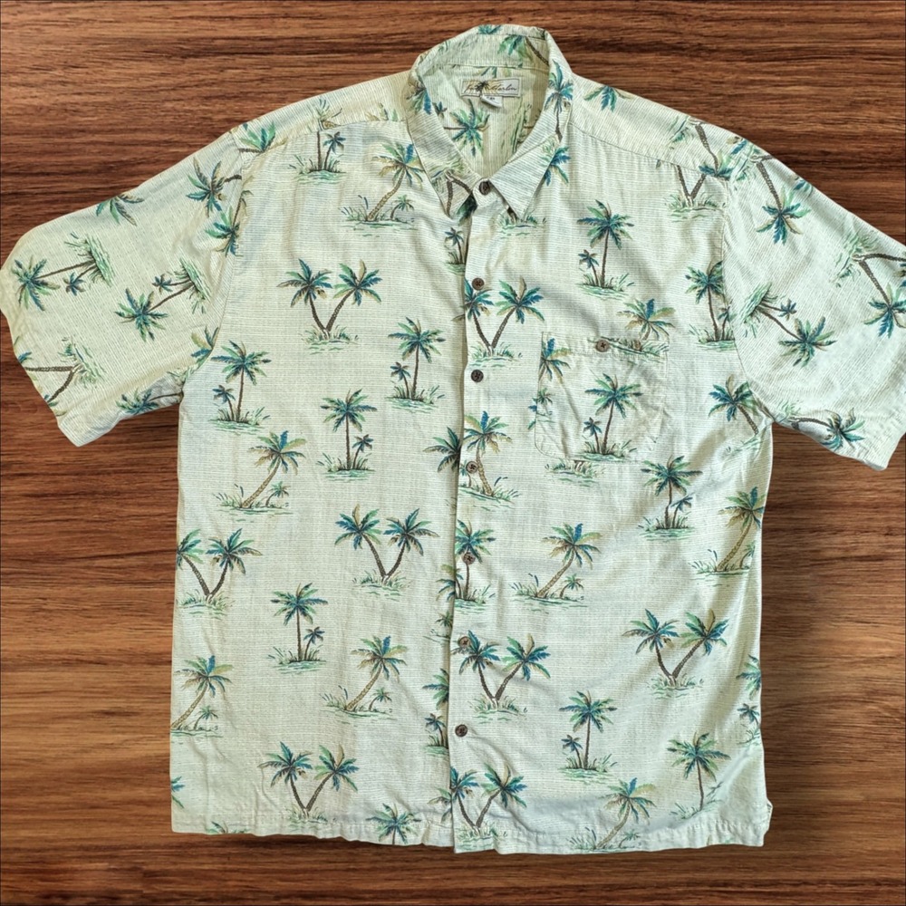Joe Marlin Shirt Men's 3XLT Beige Palm Tree Print Short Sleeve Button Up